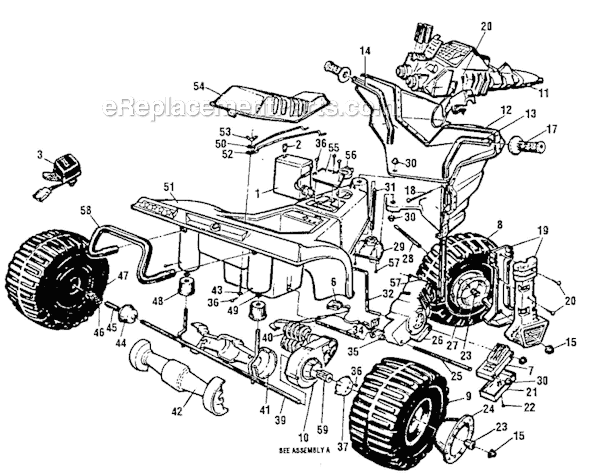 Page A Diagram and Parts List for 76114-9993  Power Wheels Ride-On ATVs